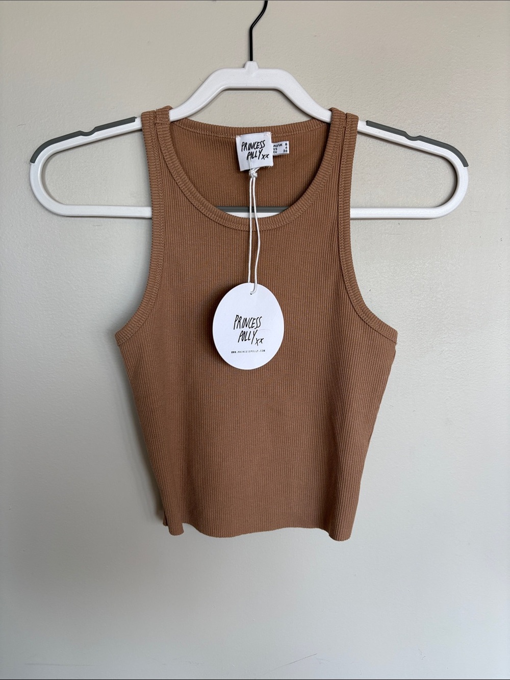 Princess Polly Selena Ribbed Tank Top Brown Size 4 NWT